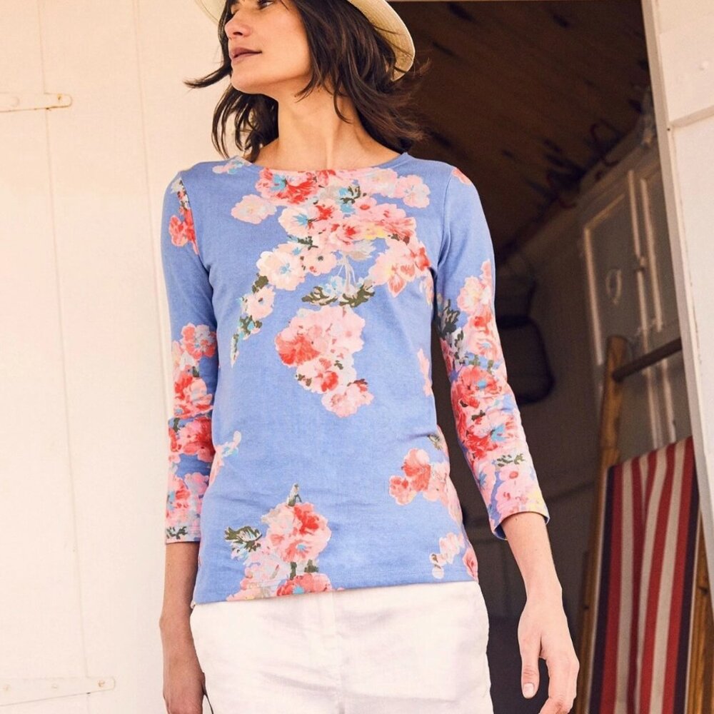 Joules Harbour Print Blue Floral Jersey Top British 100% Cotton US 2 / UK 6 - Picture 12 of 12